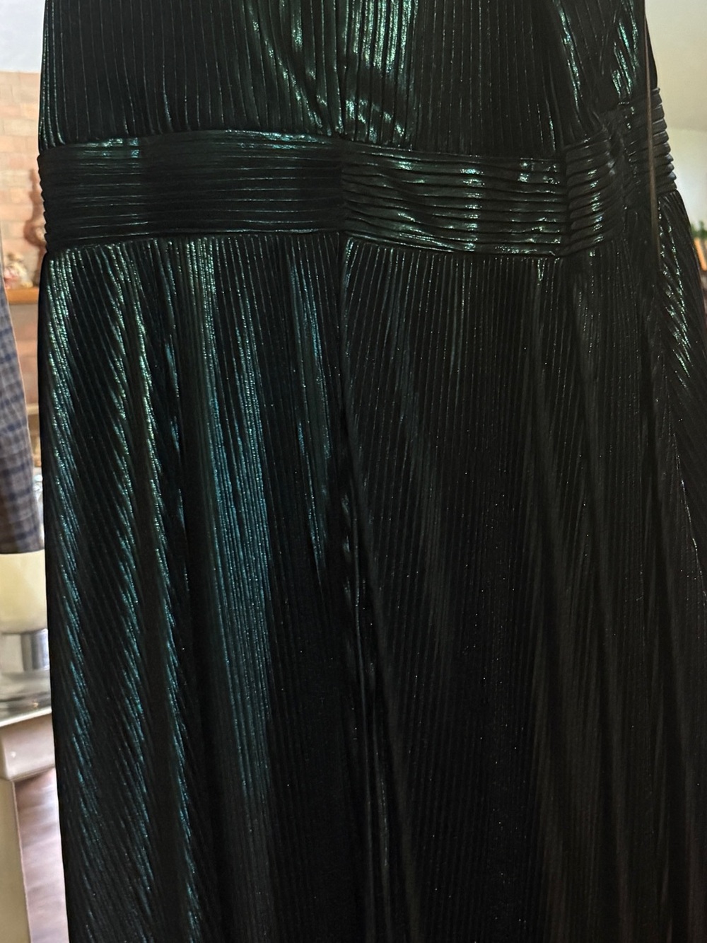 MARINA Shimmery Pleated Black Evening Dress